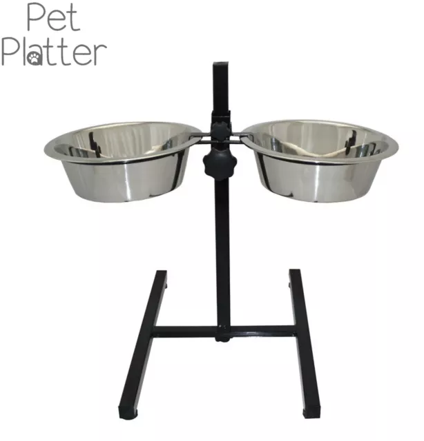 Pet Platter Adjustable Double Diner Dog Puppy Food Water Bowl Dish Elevated Dish