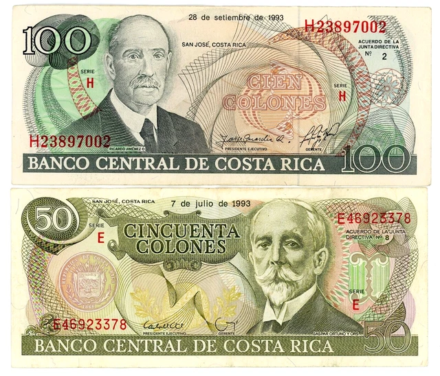 Costa Rica ... P-257a,261a ... 50-100 Colones ... 1993 ... Choice *XF or Better*
