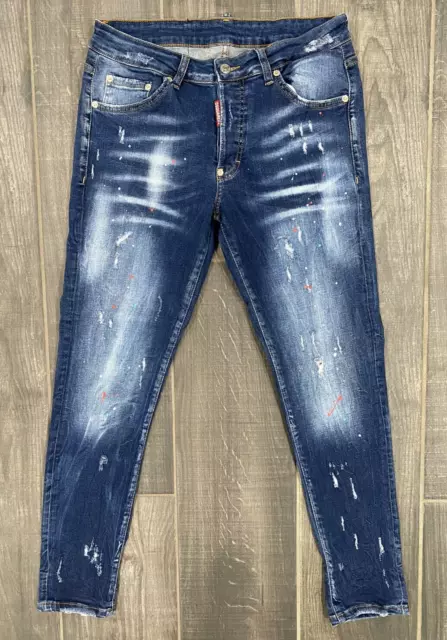 DSQUARED2 Italy Dark Ripped Red & Blue Spots Wash Cool Guy Jeans Denim 470 $1030 2