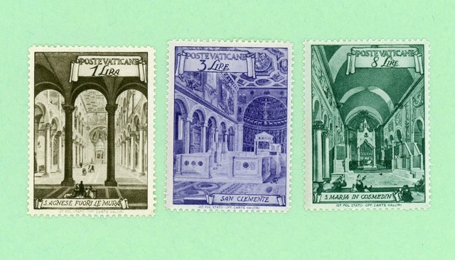 Vatican City  3 stamps, SC 122 - 123, 125, Basilicas, 1949, MNH