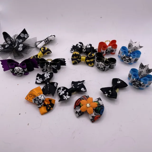 Dog Halloween Bows Rubber Banded Skulls Stuff Top Knot And Regular Groomer Mix