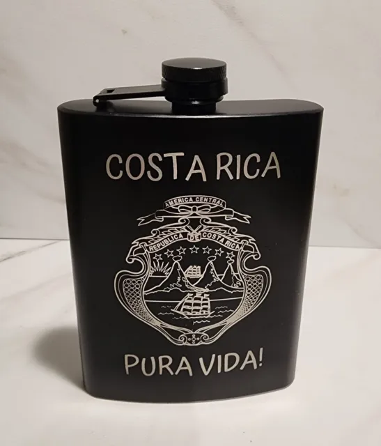 Costa Rica Crest Flask, Pura Vida!, Personalized, Custom