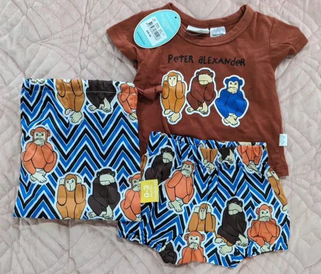 PETER ALEXANDER BABY 3 WISE MONKEY PJ SET Size 0 - 3 MONTHS NEW WITH TAGS