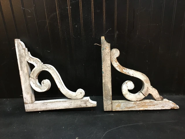 Antique Pair  Wood Victorian  Porch Brackets Ornamental Salvage 13.5 X 13”x1 1/4