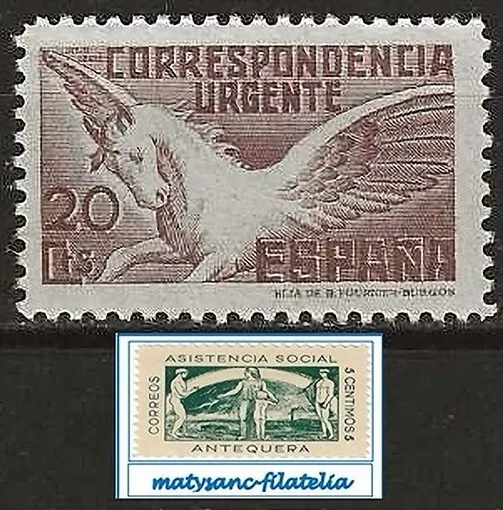 España 1937. Edifil 832. Serie Completa "Pegaso Con Pié De Imprenta". Mnh***