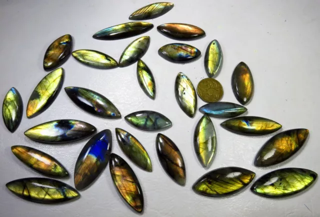 NATURAL GOLDEN FLASH LABRADORITE CABOCHON 1380 Cts/ 26 Pcs MARQUISE GEMSTONE LOT 2