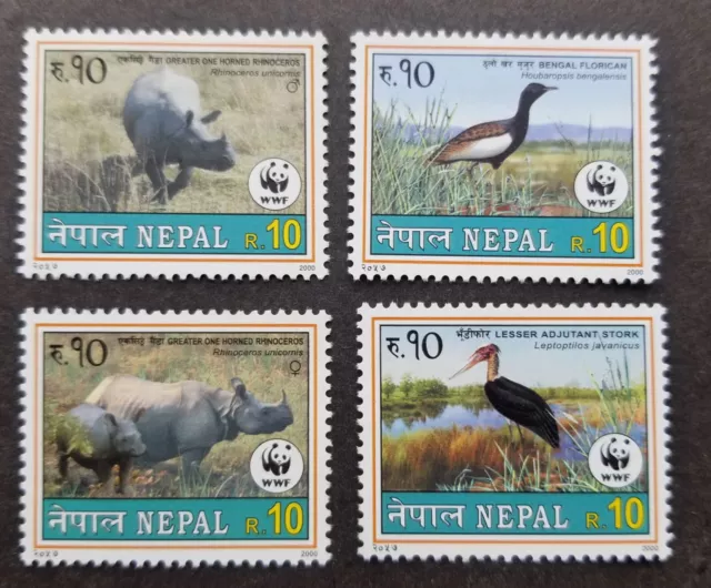 *FREE SHIP Nepal WWF 2000 Rhino Bird Stork Fauna Wildlife (stamp) MH *see scan