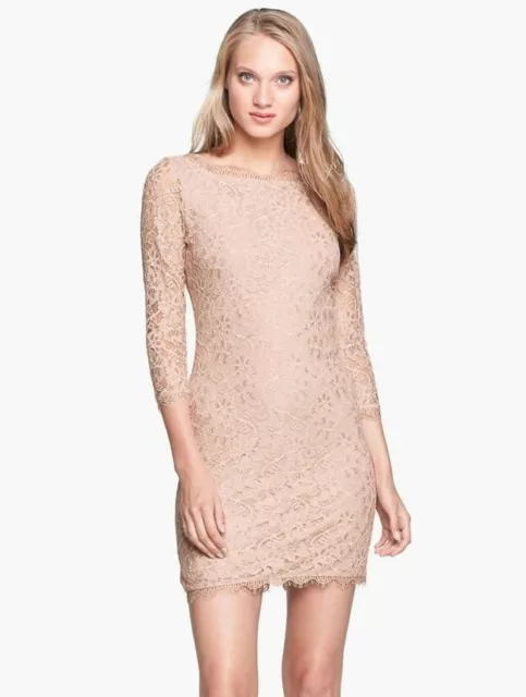 Diane von Furstenberg 153389 Women's 'Zarita' Lace Sheath Dress Nude Sz. 4