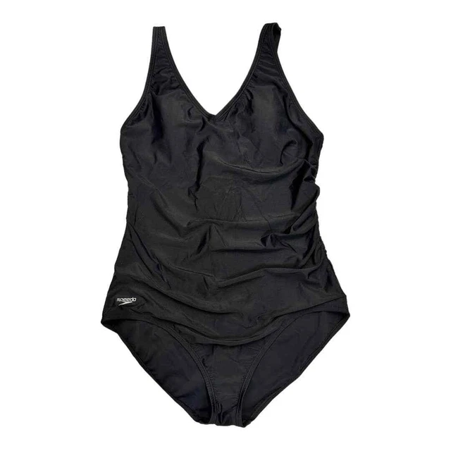 Speedo Womens One Piece Black Swim Bathing Suit Ruched size 18