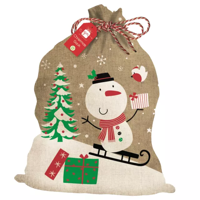 Large Snowman Design Hessian Christmas Sack Santa Stocking Bag Present Gift Wrap