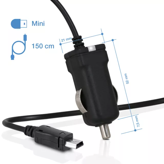 miniUSB KFZ Ladegerät mit 1,5m XL Kabel Handy Smartphone Tablet Navi Ladeadapter 2