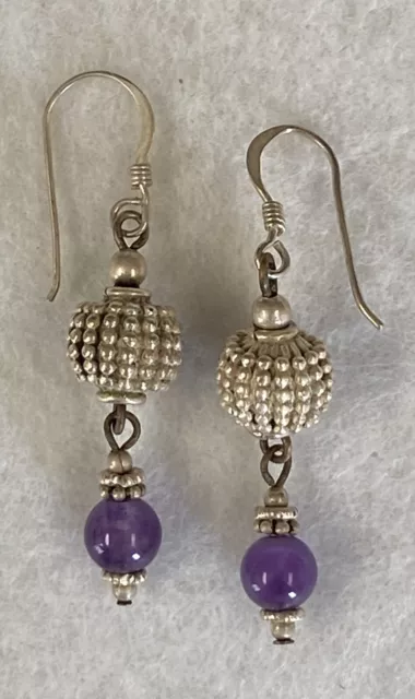Lovely Sterling Silver and Purple Bead Dangle Earrings ~ Mint ~ Free SH 2