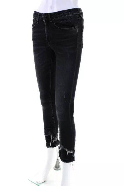 R13 Womens Jenny Mid Rise Double Shred Hem Jeans Black Cotton Size 24 2