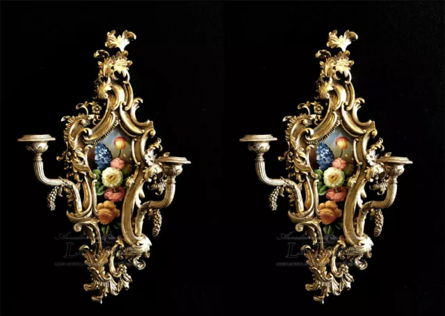 Coppia di applique candelabro da parete dipinto candeliere da parete con fiori s