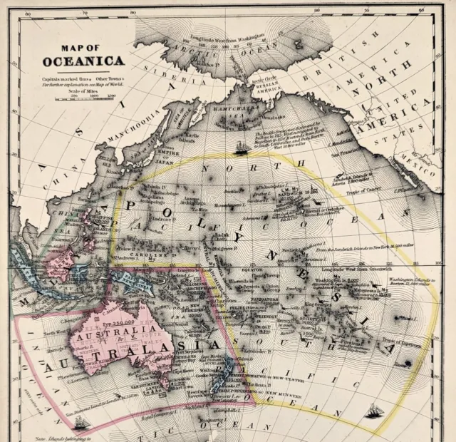 1853 Oceanica Australia Map ORIGINAL Pacific Hawaii New Zealand Polynesia
