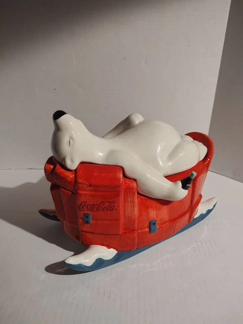 Coca-Cola 2002 Sakura Earthenware Hand Painted Polar Bear Sled Cookie Jar