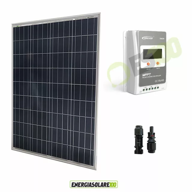 Kit Panneau solaire 100W 12V Régulateur de charge 10A MPPT site isolée
