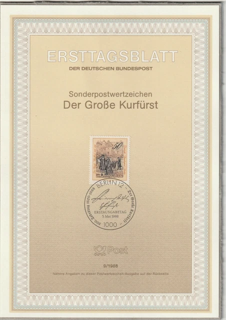 Ersttagsblatt ETB 9/1988 - "300. Todestag des Großen Kurfürsten" Bundespost