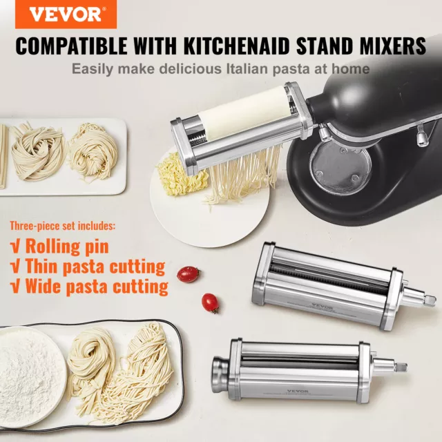 VEVOR 3Pcs Pasta Attachment for KitchenAid Stand Mixer Pasta Roller Cutter Set 2