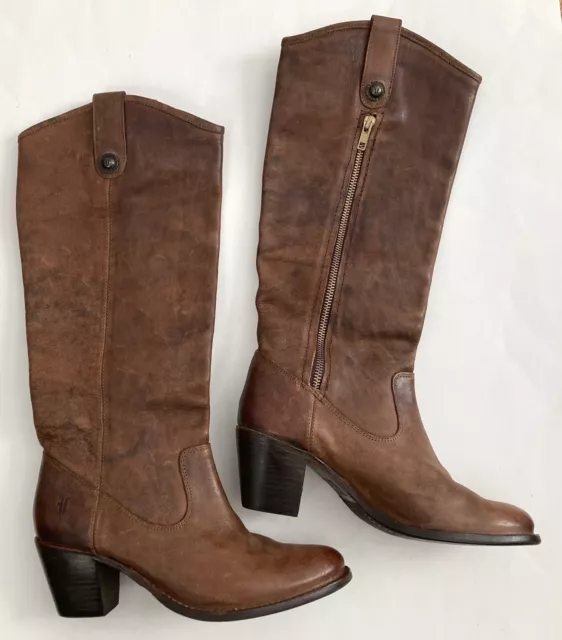 Frye Jackie Button Western Boots Tall Riding Boots Size 8B 76575 Cognac Brown