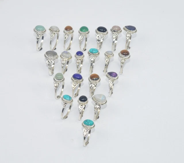WHOLESALE 21PC 925 SOLID STERLING SILVER AQUA CHALCEDONY AND MIX RING LOT f071