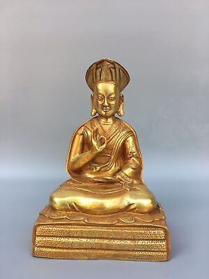 8.3" Old Chinese Antique Tibetan Buddhism temple Bronze gilt Guru Buddha statue