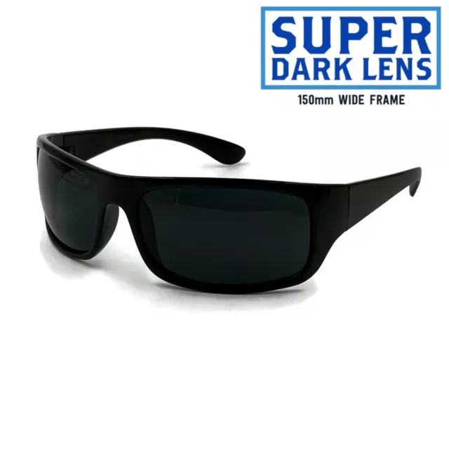 XL Wrap Around Wide Frame Super Dark Lens Sports Driving Mens Sunglasses 150mm