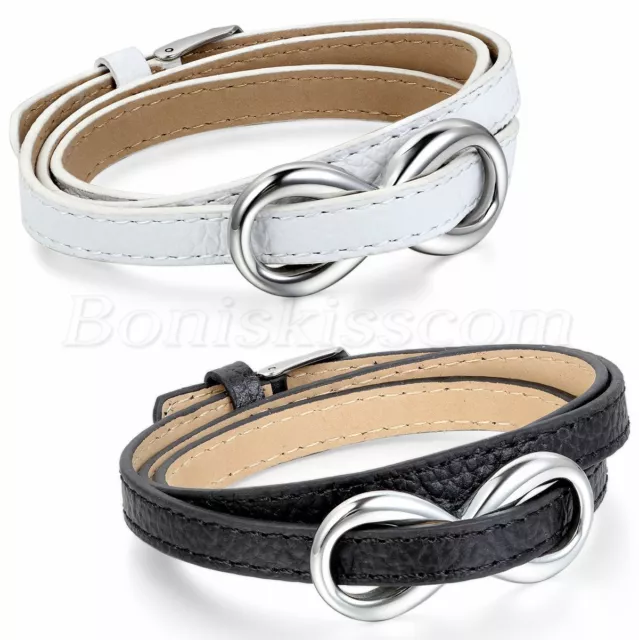 Women's Stainless Steel Love Infinity Symbol Leather Bracelet Charm Cuff Bangle