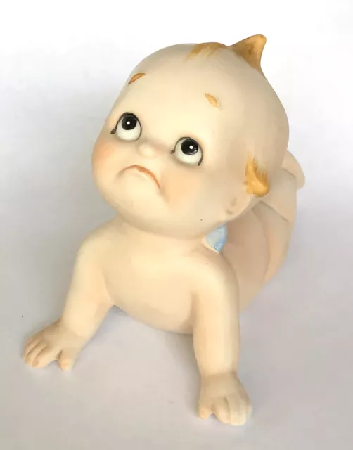 Lefton Vintage Kewpie Crawling Baby Porcelain Bisque Piano Doll Figurine