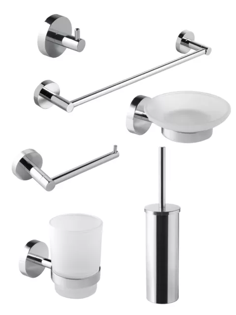 Set Accessori Bagno Appendini Porta Asciugamani Spazzolini Sapone Rotolo Scopino