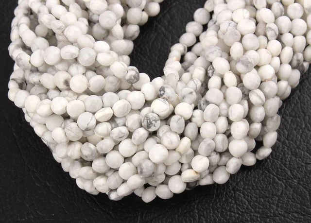 Blanc Naturel Howlite Pierre 3mm-4mm Pièce Forme Checker Coupe Facettes Perles