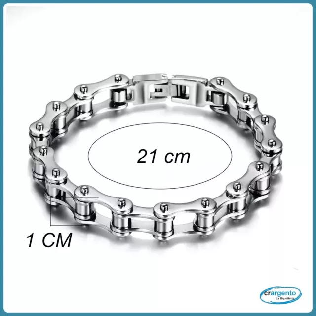 bracciale con catena moto da uomo a maglia in acciaio inox braccialetto 21 cm di 2