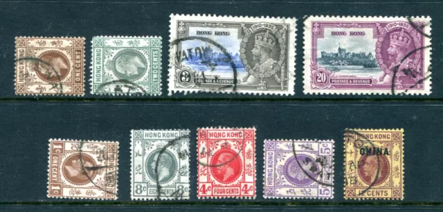 Old Hong Kong KEVII/KGV 9 x Stamps Used - China Swatow Different Postmarks Pmk