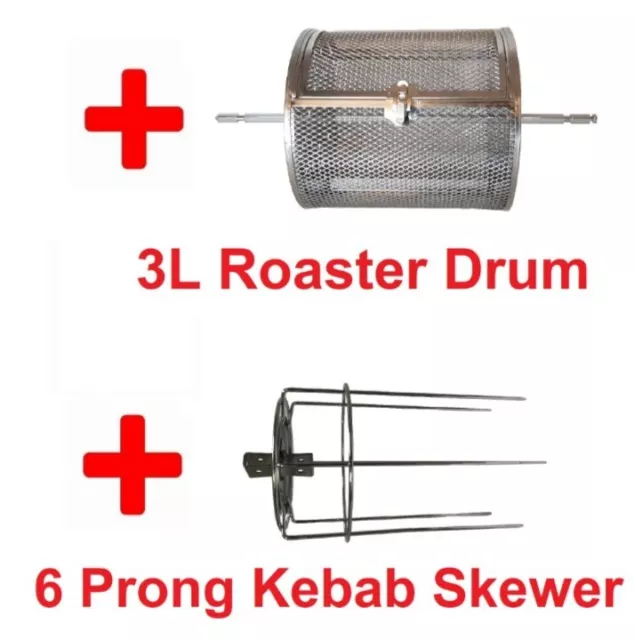 BOS &SARINO Roaster Drum & Kebab Skewer, to roast coffee beans, nuts & sausages