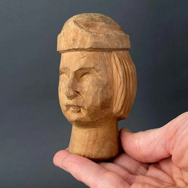 QUEEN HAND PUPPET Head 1960s Carved Wood German Vintage Punch and