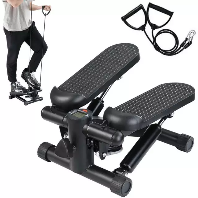 Stepper Allenamento Cardio Fitness Palestra  Antiscivolo + Manubri Elastici Nero