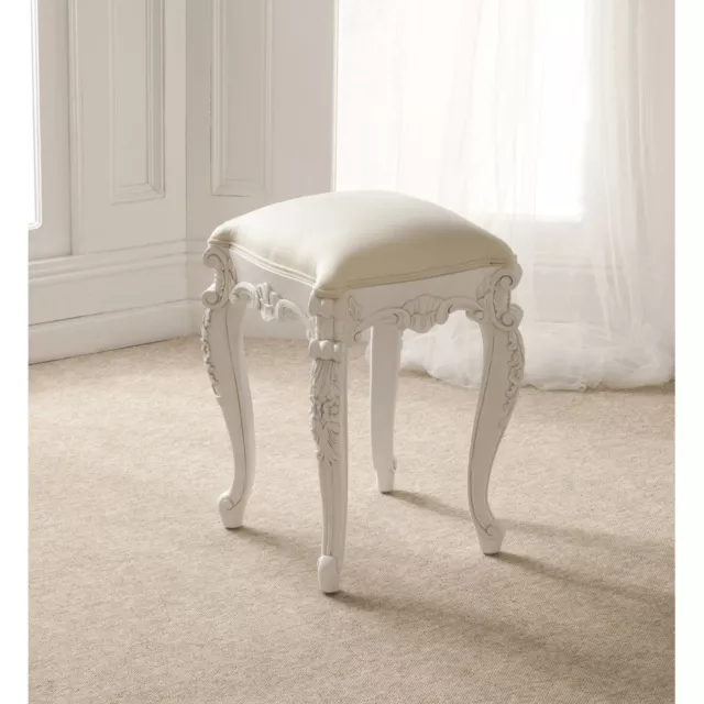 Rococo Antique French Style Stool | Hand Carved Mahogany | Shabby Chic