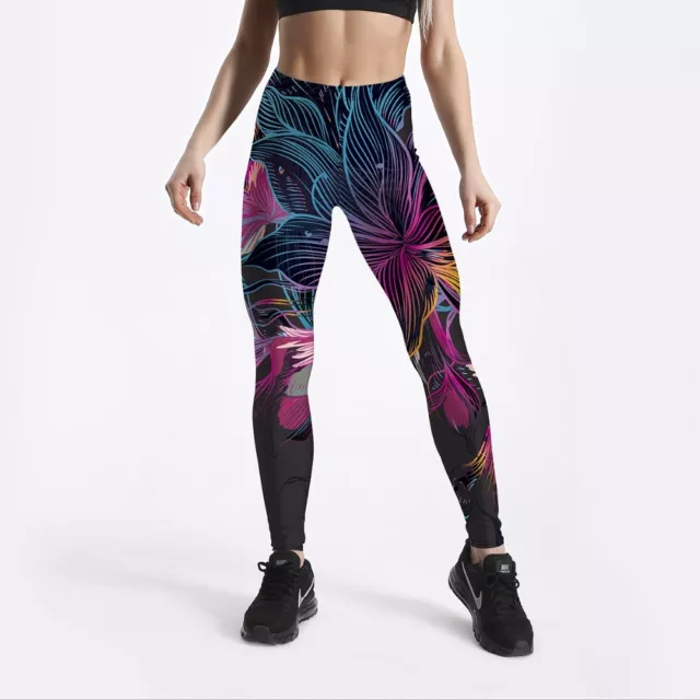 Leggings Donna Ragazze Pantaloni Sport Yoga Stampa Digitale 3D Petali Floreali Colorati