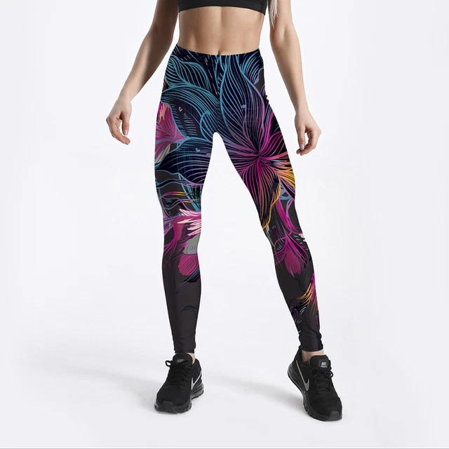 Women Girls Leggings Sports Yoga Pants Digital 3D Print Colourful Floral Petals