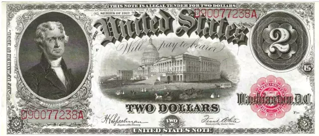 1917 $2 Legal Tender Note ~ Jefferson & Capitol ~  Nice Crisp Uncirculated