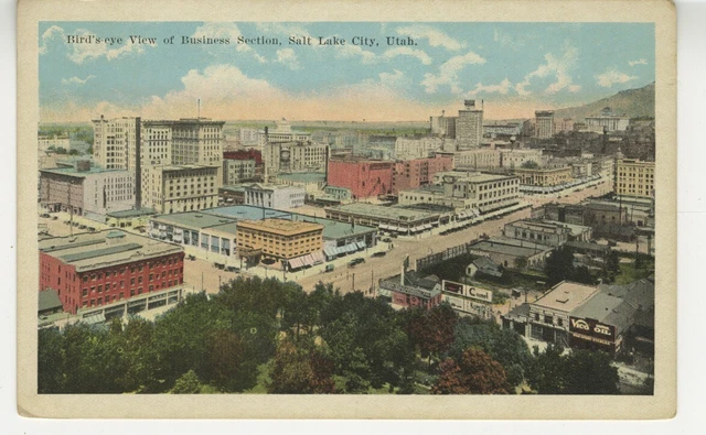 UT Postcard Business Section Aerial View - Salt Lake City, Utah c1920 vtg C8