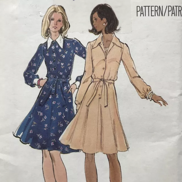Vintage 70s Butterick Dress Sewing Pattern 3264 Cut Misses Size 12 Shirt Dress