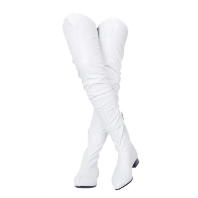 Fashion Women's Boots Over Thigh High Boots Low Chunky Heels Faux Leather Shoes