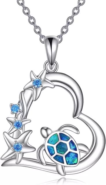 Ocean Necklace 925 Sterling Silver Mermaid/Turtle/Wave/Compass Pendant Necklace