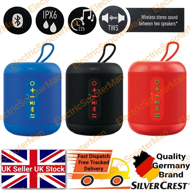 SILVERCREST 10W BLUETOOTH Speaker 8.5x10cm TWS Portable IPX6 3.5mm AUX