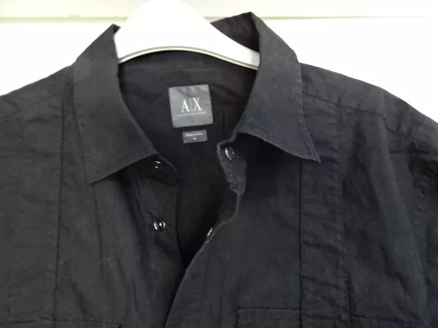 Chemise Homme Armani Noir Inde Cottom À Manches Courtes Taille M Excellent État 3