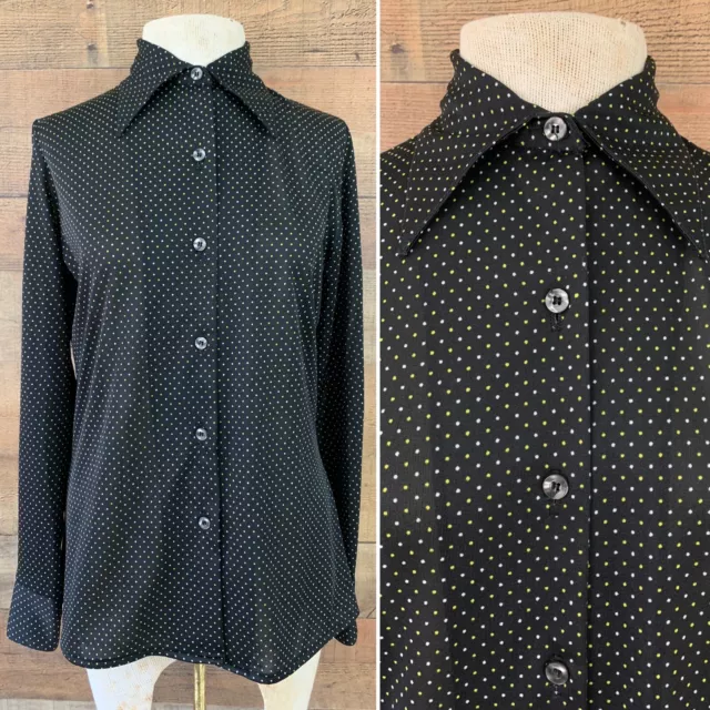 Vintage 1970s Hippie Dagger Collar Button Up Shirt Blouse Size S/M Boho Mod