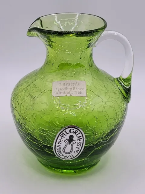 Pilgrim Hand Blown Crackled Glass Small Pitcher