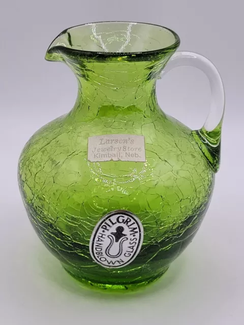 Pilgrim Hand Blown Crackled Glass Small Pitcher