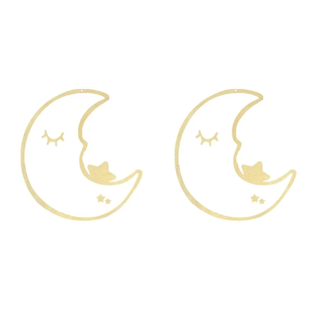 2 piezas espejo de pared acrílico marco de madera espejo colgante en forma de luna
